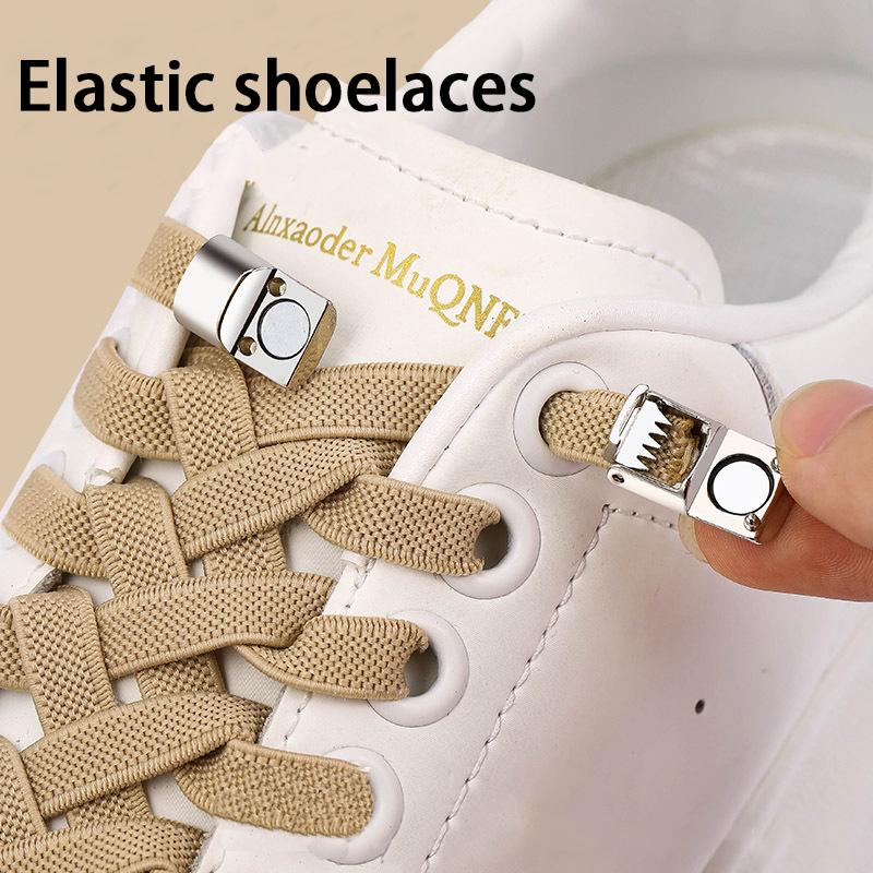New Metal Lock 8mm Thick Elastic Flat Laces Elastic Magnetic Lock Shoelaces Sneakers Running Tennis Lazy Shoelace Accessories