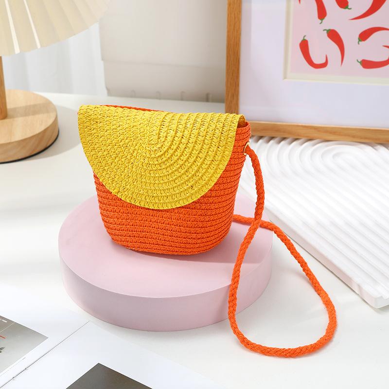 Cute Grass Woven Children's Handbag Handmade Rattan Little Girl Crossbody Fashi Cute Wallet Summer Beach Shoulder Bags