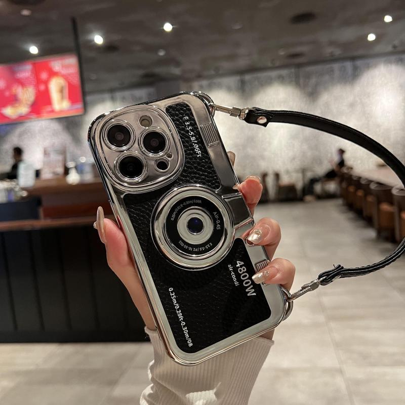 Luxury Lanyard Camera Charm Phone Case For iPhone 15 14 13 Pro Max Shockproof Cover For iPhone 15 Plus leather Case Accessories