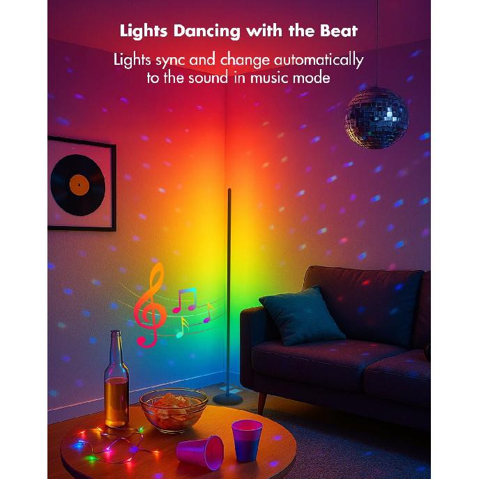 Corner Floor Lamp, Smart RGB LED Corner Lamp with App & Remote, Modern Floor Lamp with 16 Million Colors, Music Sync, Scene Modes, Color Changing