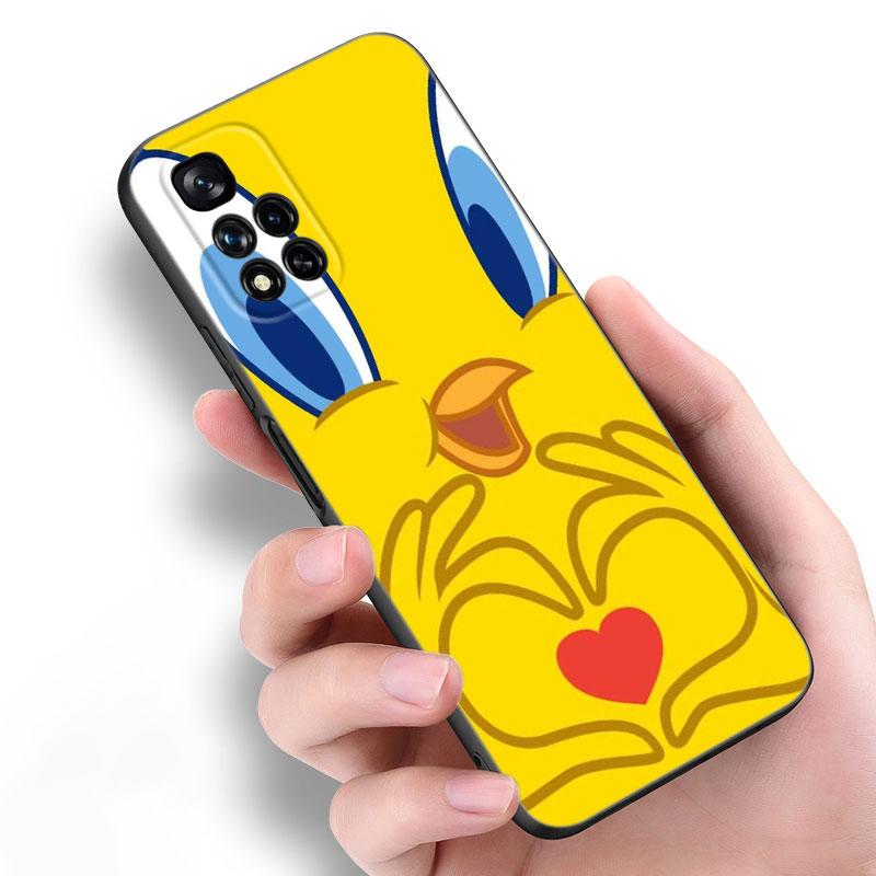 Yellow Cartoon Bird Black Silicone Phone Case For Xiaomi POCO X3 X4 NFC F4 GT F5 F6 M3 M4 M6 X5 X6 Pro 5G M5 C55 C65