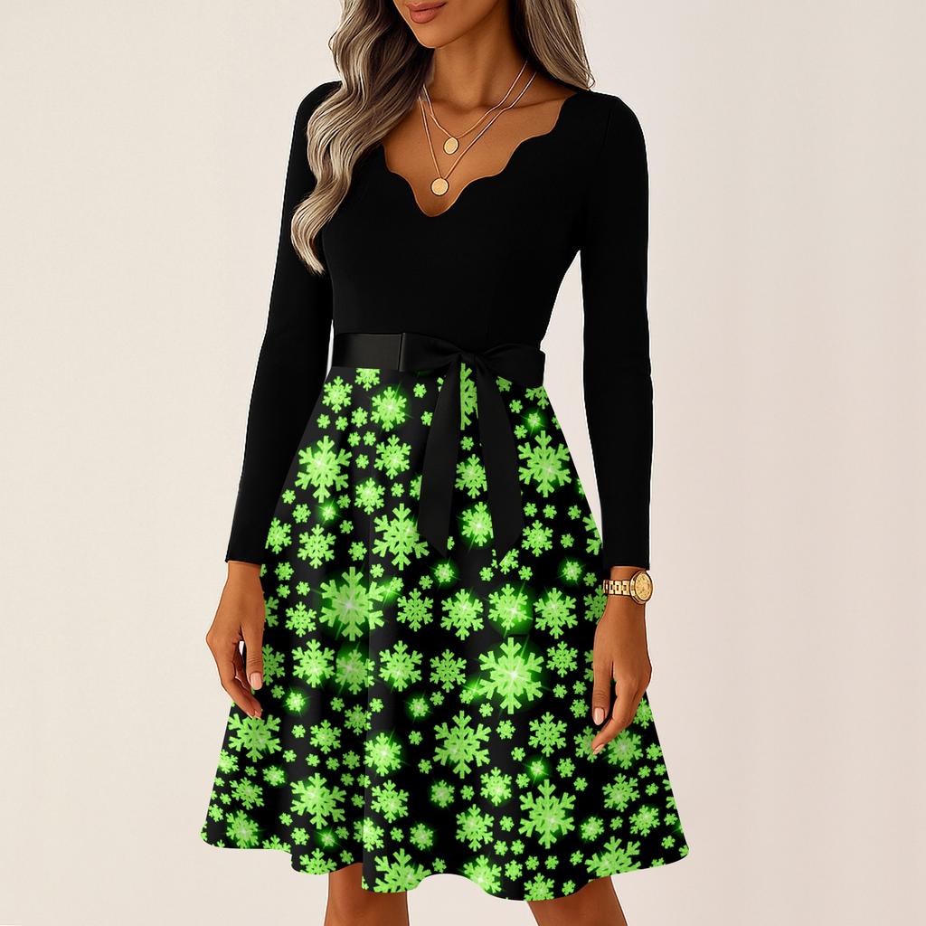 Women's Casual Fashion Long Sleeve Christmas Graphic Printed Vintage Long Dresses