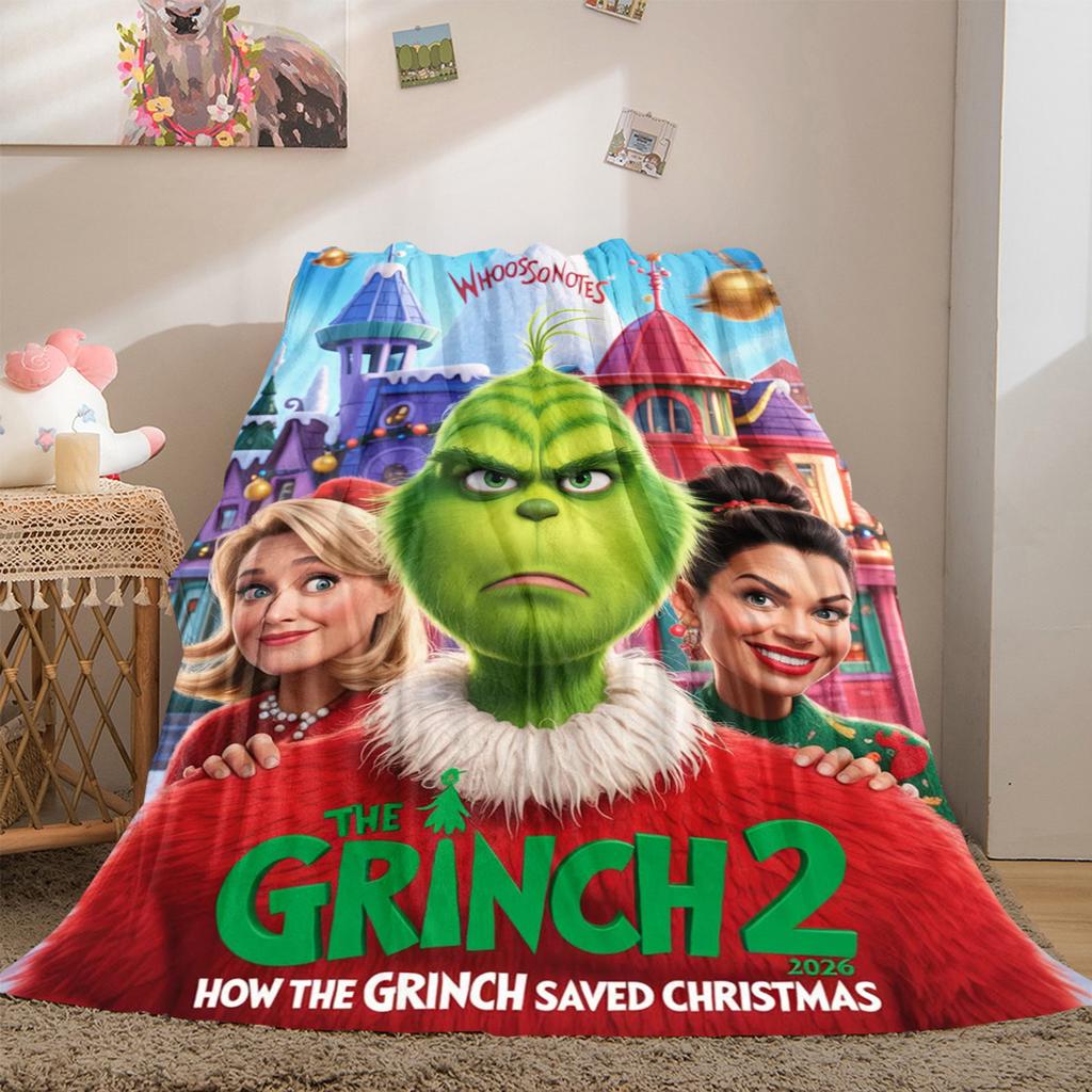 Christmas Gift Comedy Movie How the Grinch Stole Christmas Blanket Home Warming, Four Season Bed Decoration Sofa Cover Flannel Throwing Blanket K11