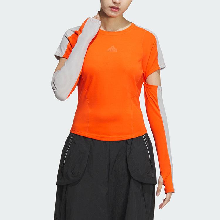 Adidas 2-In-1 T-Shirt Round Neck Slim Fit Comfortable Sports Casual Removable Long Sleeve T-Shirt Women Tops Half-Impact-Orange JJ1574
