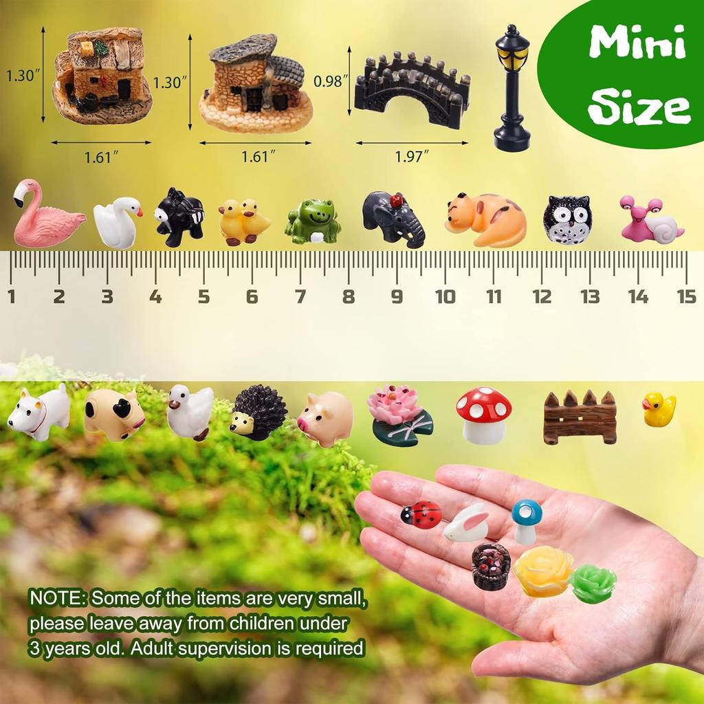 200 Pcs Miniature Garden Accessories, Including Animals, Mini Houses and DIY Dollhouse Decoration, Miniature Figurines, Micro Landscape Ornaments,