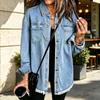 Women's Retro Denim Jacket Long Sleeve Button Up Lapel Collar Double Pocket Casual Coat