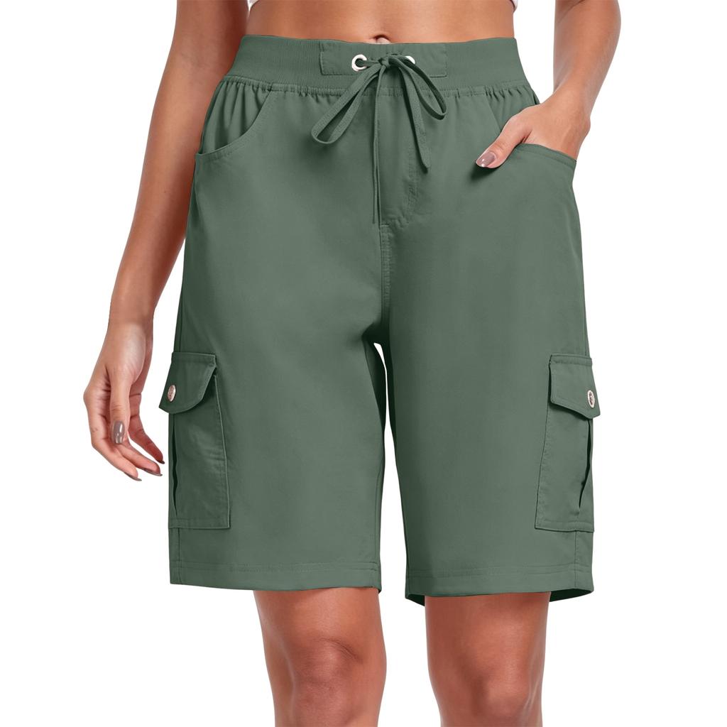 Women’s Lightweight Utility Shorts Multi Pocket Quick Dry Outdoor Sports Cargo Shorts with Adjustable Drawstring Waist
