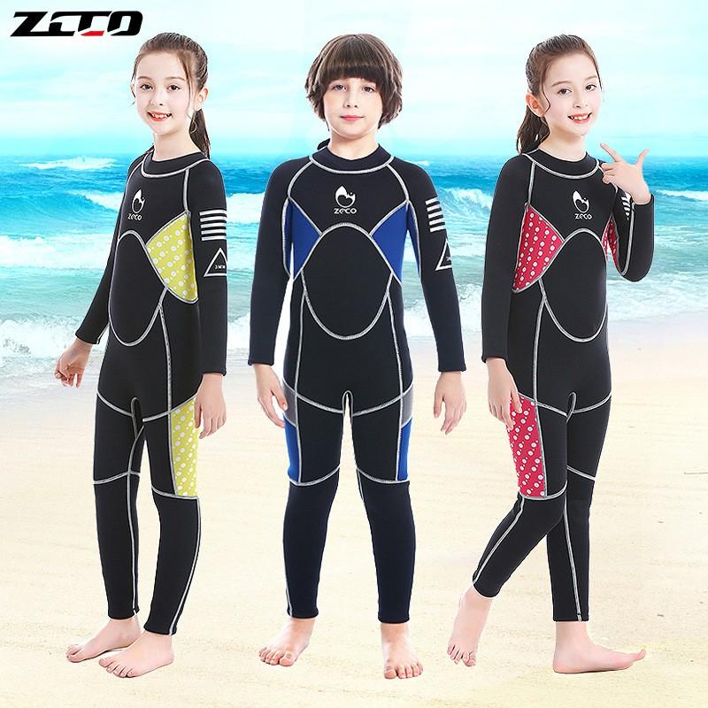 3MM Kids Full Wetsuit Thermal Long Sleeve Swimsuit Diving Snorkeling Surfing Sun Protection