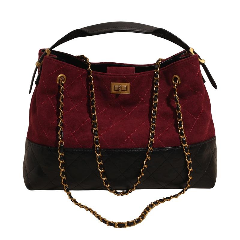 

Korean version of bucket bag fashion diamond chain bag women s 2025 new contrasting color foreign style texture shoulder messenger bag бордовый