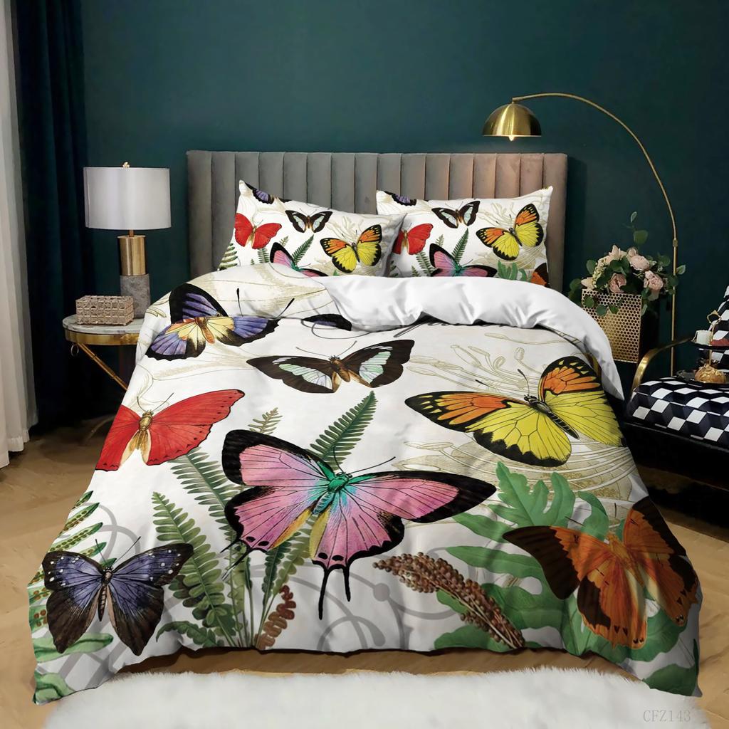 3D Digital Butterfly Printing Quilt Cover Three-Piece Set Polished Bedding Pillowcase