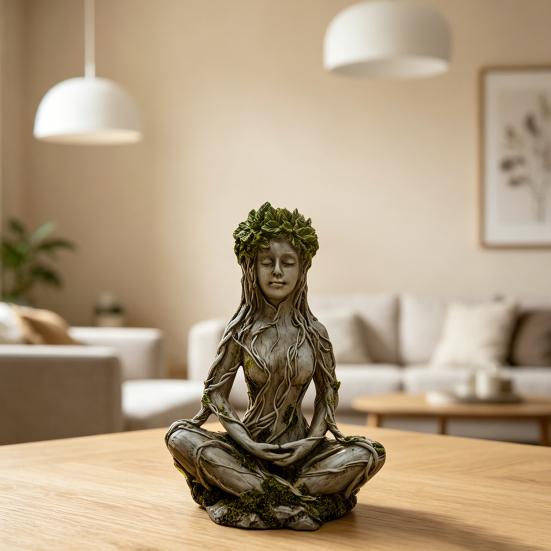 Tree Woman Figurine Resin Meditating Yoga Zen Pose Statue Tree of Life Mystical Creature Decorative Ornament for Home Living Room Bedroom Office