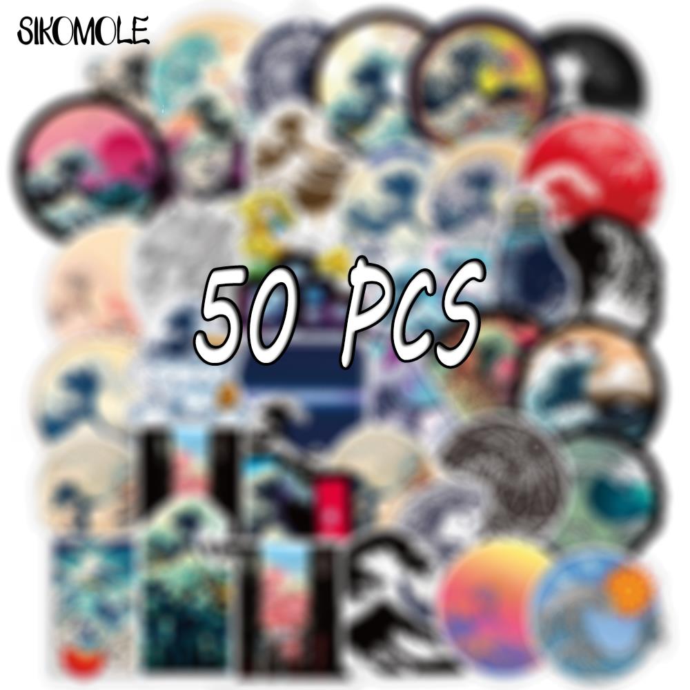 10 30 50PCS Cartoon Sea Wave Spray Round Stickers Graffiti Skateboard Guitar Luggage Laptop PVC Decals Sticker Kid DIY Toys F5