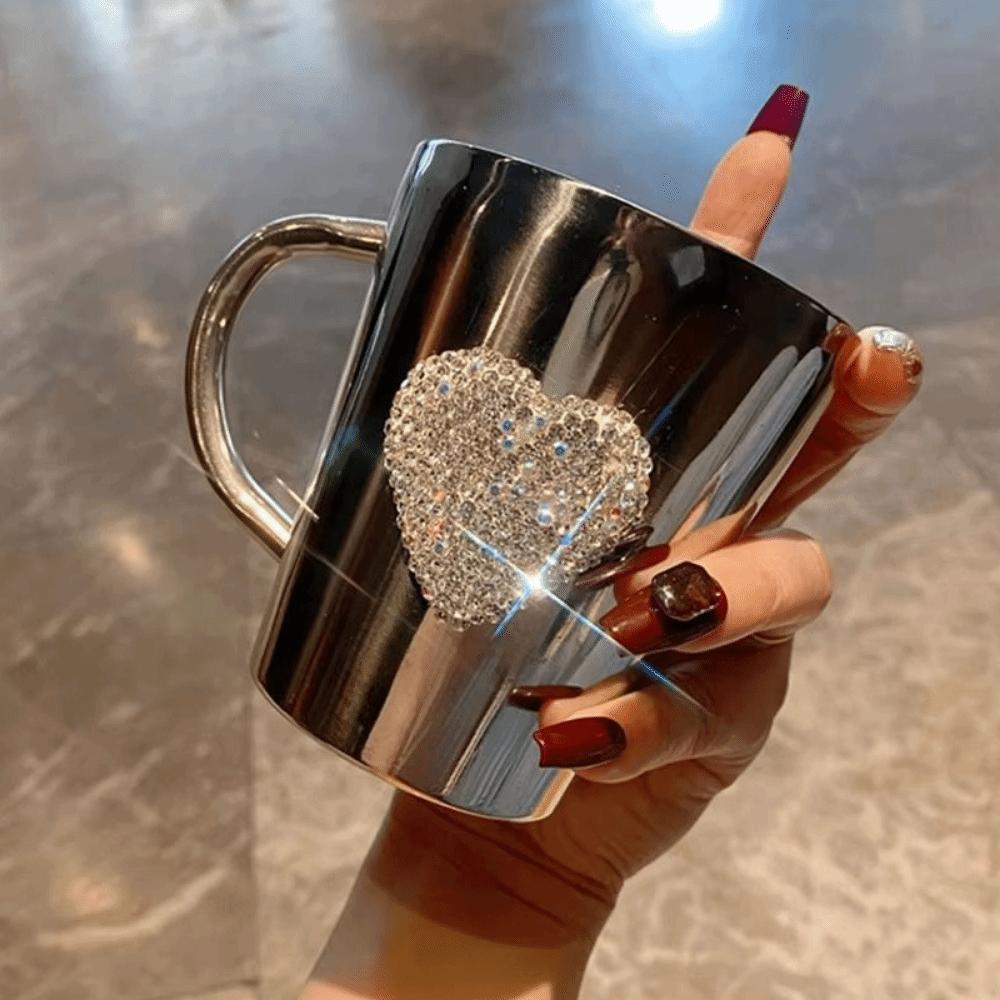 Creative Sparkling Water Cup Stainless Steel Rhinestone Studded Cup Modern Glass Cup  Home Use