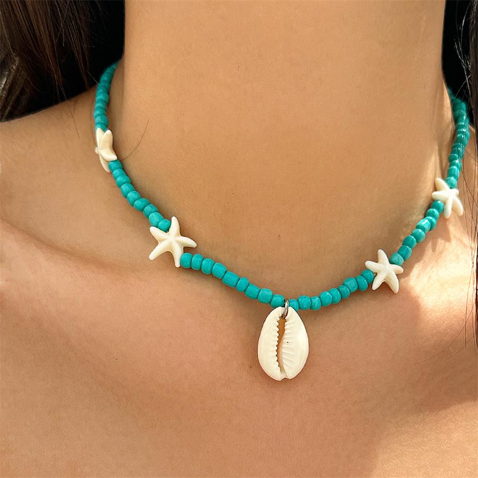 

Ingemark Boho Summer Beach Colorful Seed Bead Chain Necklace for Women Kpop Starfish Conch Pendant Choker Y2K Holiday Jewelry