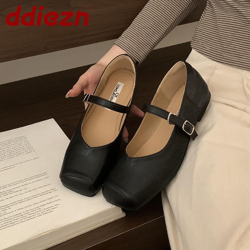 Fashion Fashion Buckle Strap Ladies Mary Janes Flats Shoes Soft Casual Female Shallow Footwear Square Toe Women Flats With Shoes