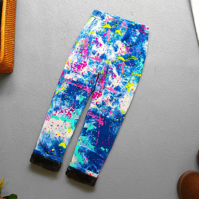 Autumn Winter Print Flowers Thick Warm Children Baby Girls Leggings Kids Pants