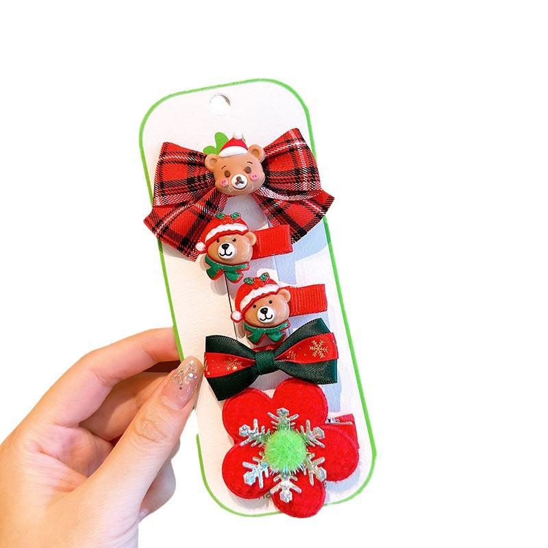 Kids' Christmas Hair Clips: Cute Reindeer Santa Bows & Cartoon Duckbill Clips