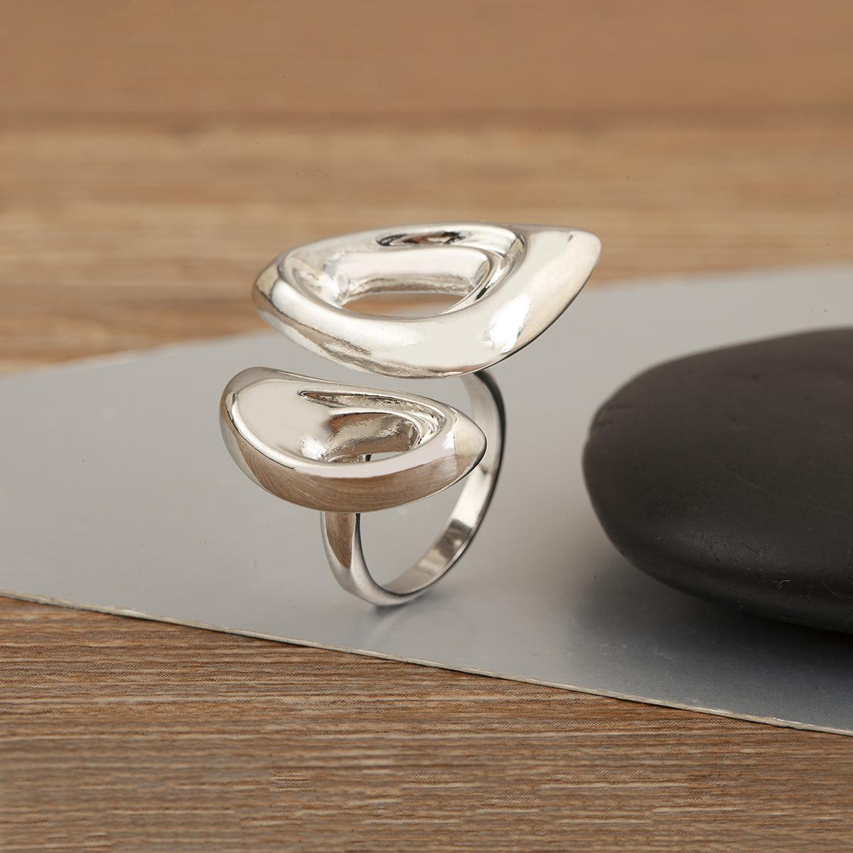 

Nidin Fashion Irregular Geometric Smooth Open Rings Adjustable For Women Pig Nose Design Copper Finger Jewelry Accessories Gift resizable срібний