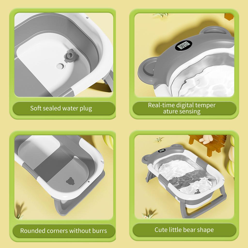 Foldable Silicone Baby Bathtub Comfortable Non-slip Bath Mat Real-time Temperature Durable and Eco-Friendly Infant Bath Tub