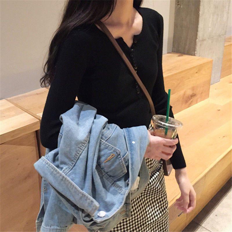 

Autumn Women s Slimming Long Sleeve Knitted Top with Button Collar M (suggested for 90-105 jin)