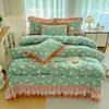 Thickened Quilted Velvet Bedspread Set with Lace Pillowcase and Static-Free Warm Temperature Control