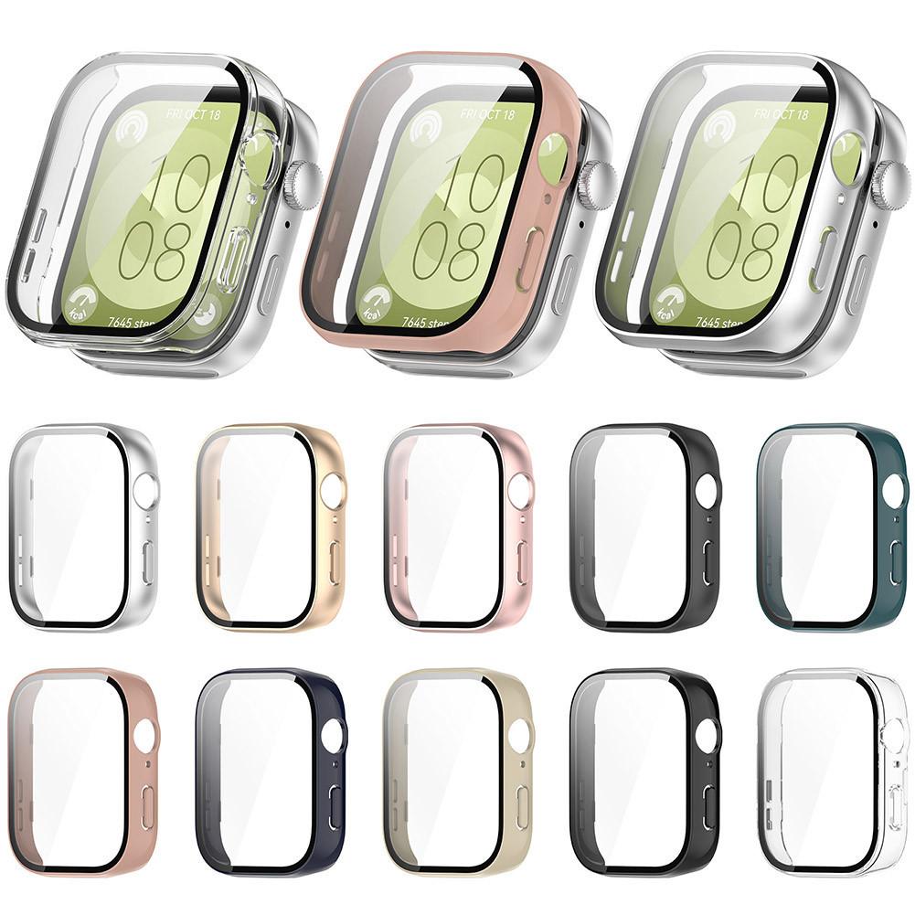 PC Watch Case for Huawei Watch Fit 3 Tempered Glass Watch Screen Protector Anti-Scratch Full Coverage Frame