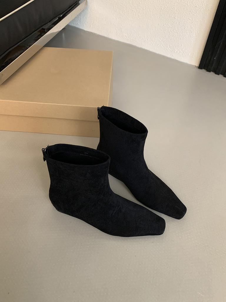 fashion Square Toe Women Ankle Boots Shallow Slip On Flat Heeled Black Brown Leopard 2024 New Arrivals Party Pumps Shoes Woman Size 39