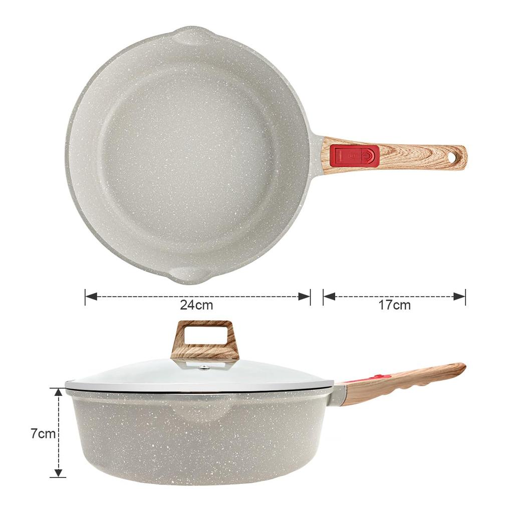 RANXINGST Frying with Teflon Deep IH Removable Includes PFOA PFOS Oven Dishwasher Includes Silicone White Pan, 24cm, Lid, Non-Stick Coated, 1-3