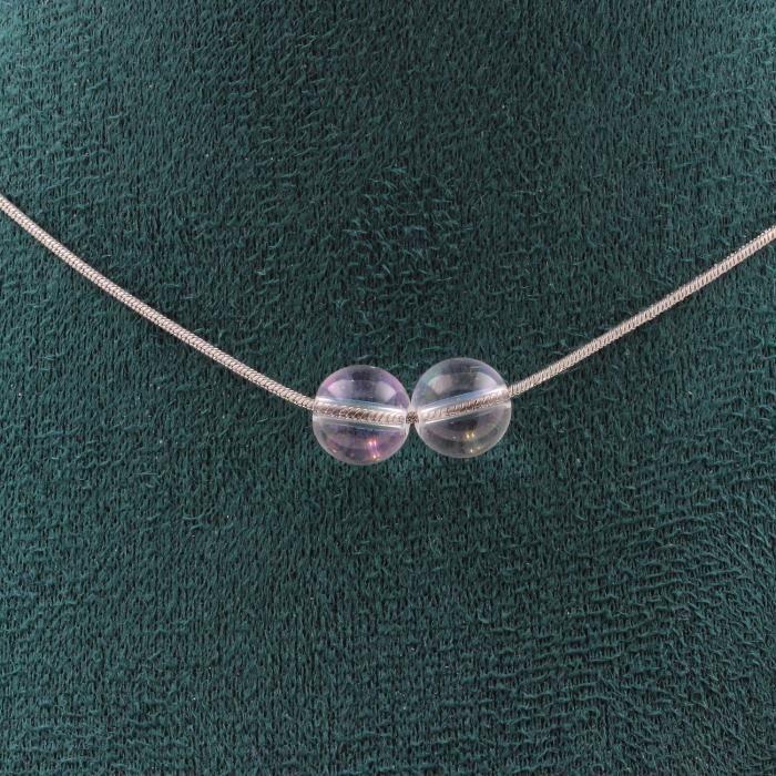 Collier - A Bijoux - 2 perles Quartz Titane - 8 mm - Acier inoxydable - Taille personnalisable