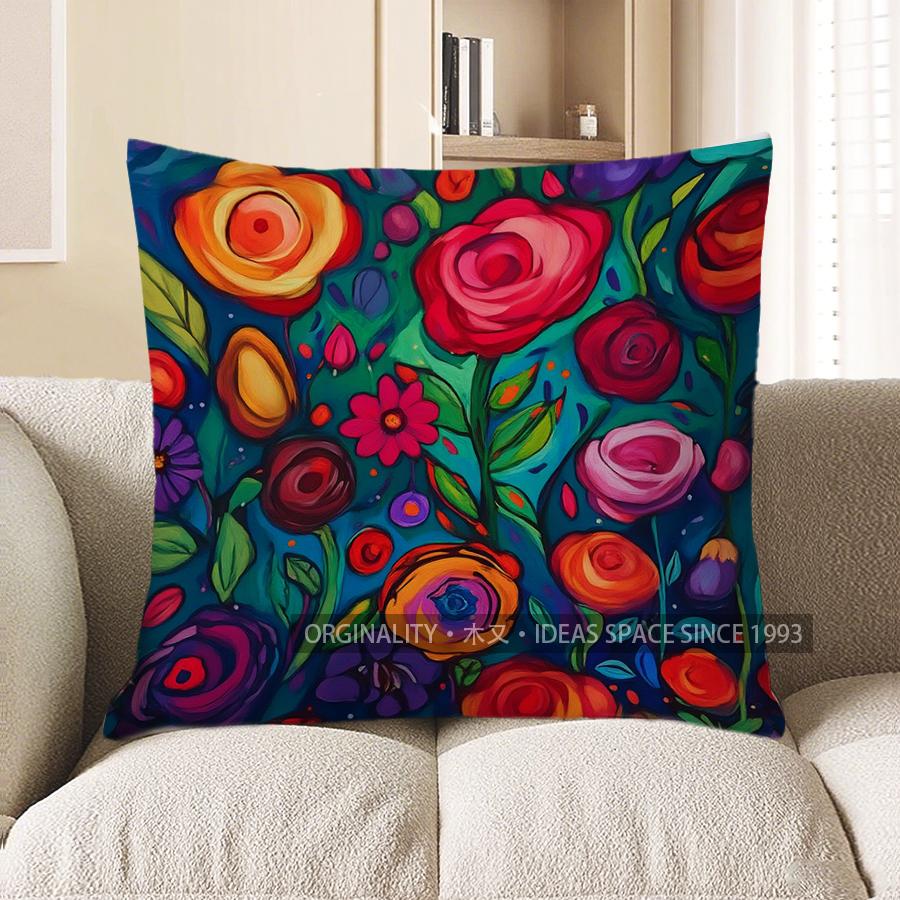 Home Decor Colorful Abstract Flower Pillow Cover For Home Pattern Cushion Cover Suitable For Sofa Bedroom Car Pillow Cover