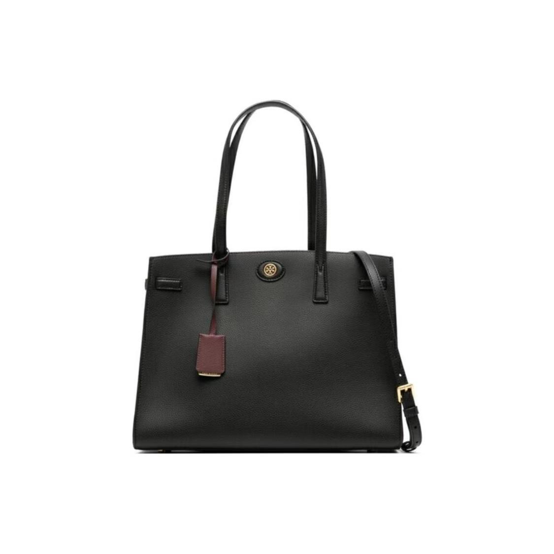 

Tory Burch Robinson Metal Double T Logo Adjustable Detachable Shoulder Strap Leather Tote Bag Women Tote Black 143193-001 Basic Set (Bag+Dust Bag)