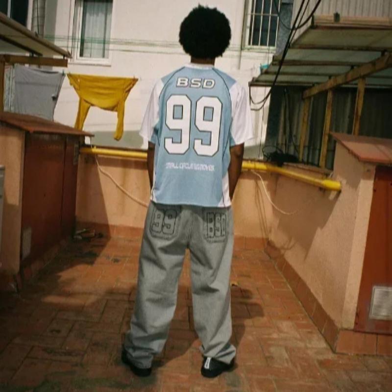 Top Retro Unisex Estivo Y2K con Inserti in Rete Stampa Numero 99 Sport High Street Hip-hop Maglia Manica Corta Larga Casual
