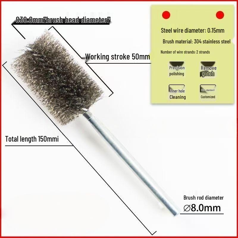 Stainless Steel Pipe Brush with Handle for Deburring, Rust Removal, Polishing, and Cleaning In Extended Inner Holes.