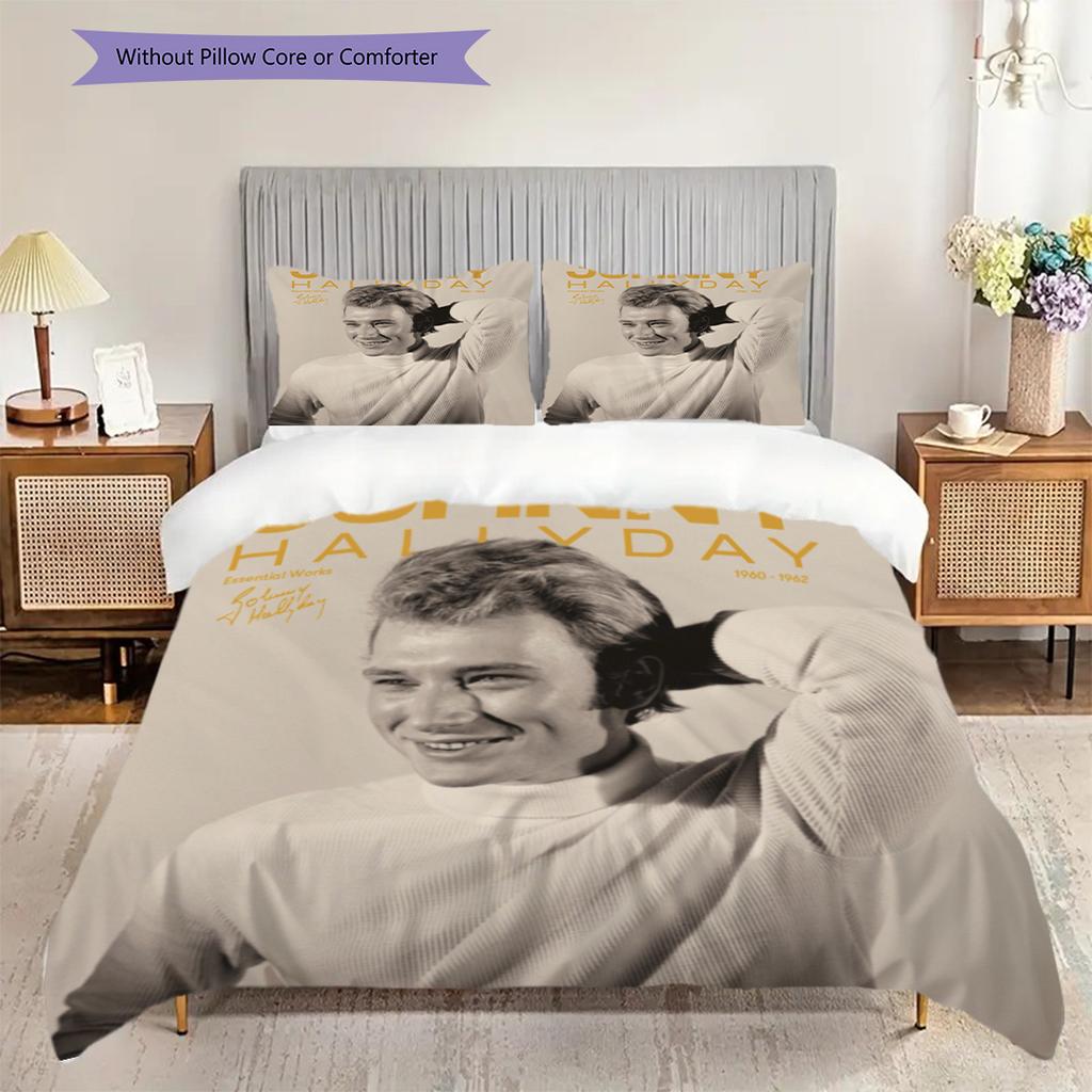 Johnny Hallyday Retro Records bedding, duvet cover, pillowcase, home decoration, birthday gift (1 * duvet cover+2 * pillowcase, coreless)