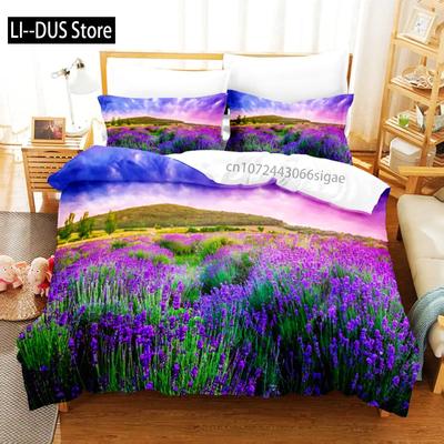 Purple Bedding Set Linens Duvet Cover Bed Quilt Pillow Case 3D Comforter Lavender Butterfly Double Full King Queen Twin Single