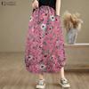 ZANZEA Women Casual Elastic Waist Loose Floral Print Midi Skirts