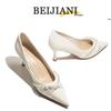 BEIJIANI 3356-1 Knotenperle Xiuhe Satin Hochzeits-Stilettos für Damen