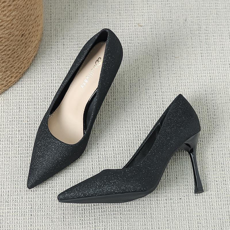 

Black high heels women s thin heels new sexy versatile pointed black work shoes professional single shoes women s 969-CR1 34 чёрный