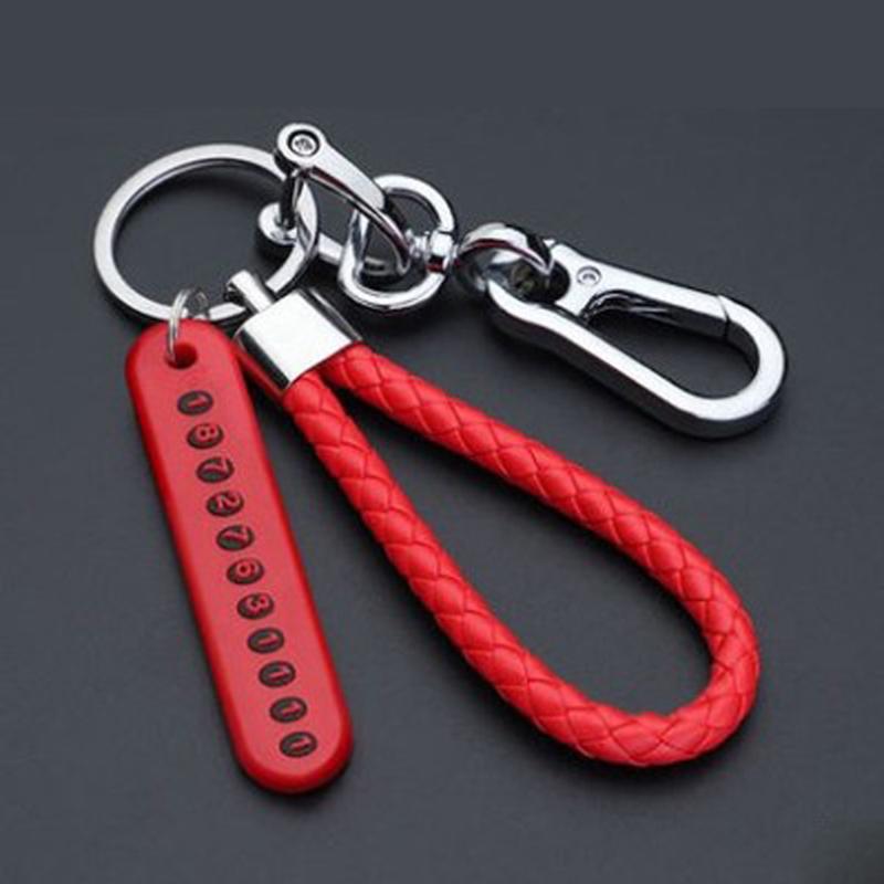 Trendy Diy Mobile Phone Number Plate Pendant Keychain For Men Punk Simple Woven Leather Rope Anti-Lost Car Key Chain Accessories