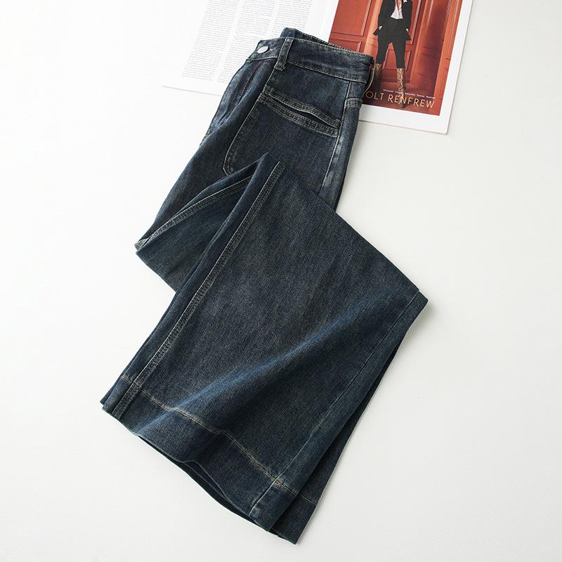 Jeansi evazați cu talie înaltă pentru femei 2024, albaștri, căptușiți cu fleece: Toamnă/Iarnă Largi cu Picior Lat Până la Podea