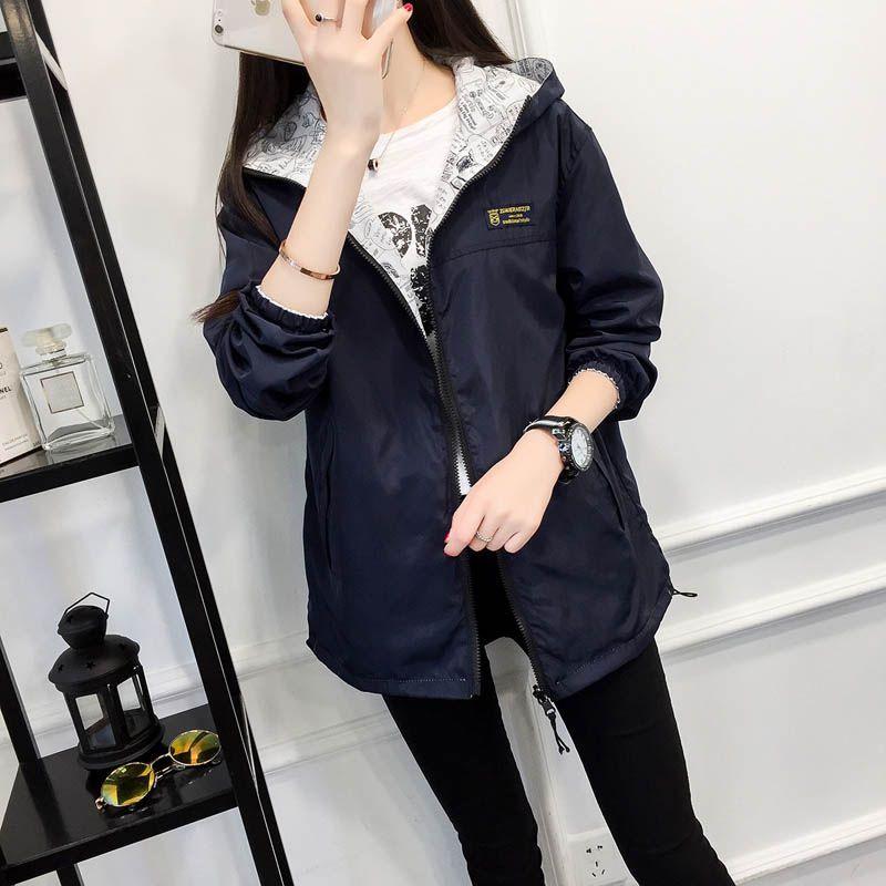Stylish Women Jacket Coat With Zipper And Pockets Featuring Cartoon Print Design