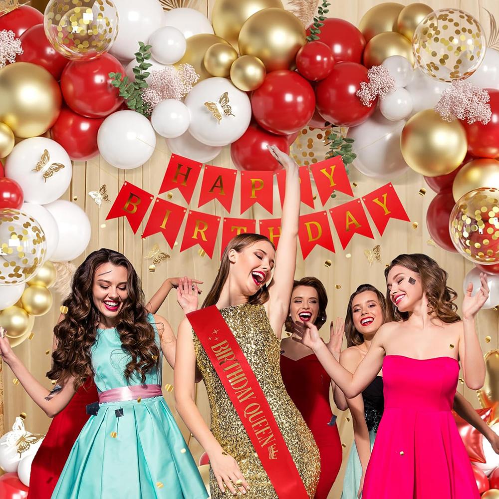 New Year Red Balloons Garland White Gold Confetti Balloon Arch Kit Wedding Bridal Shower Home Party Decoration Background Globos
