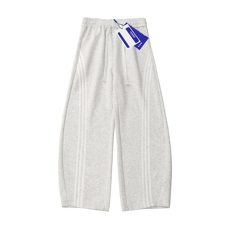 Wassup Casual Pants for Men, New Spring and Autumn Style, Trendy Brand, Heavy-Duty Three-Stripe, Loose Fit, Versatile Beige Straight-Leg Sweatpants