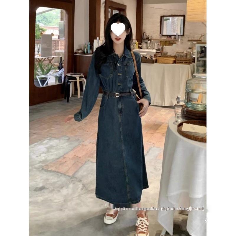 Early Autumn Women's Retro Denim Dress - New Niche Design with Timeless Elegance