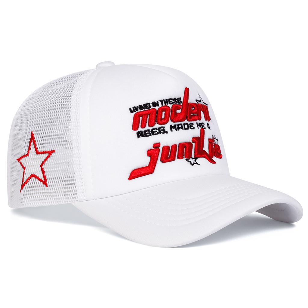 Men Letter Embroidered Side Pentagram Baseball Cap Mesh Hat Outdoor Adjustable Sunscreen Leisure Hat Spring Autumn Travel Tourism Beach Vacation