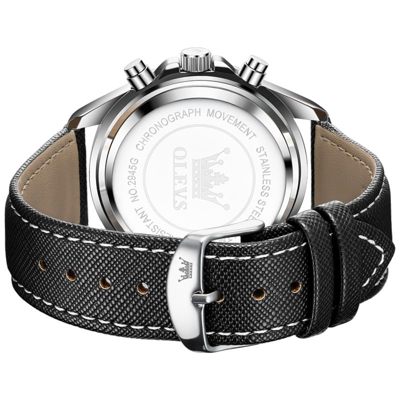 OLEVS Quartz Popular Hand Watch Business Student Moon Phase Chronograph Watch for Men Present Luminous Waterproof Date Leather Belt White Men's