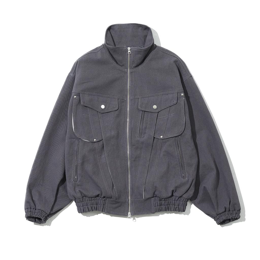 Champagne Blank Aesthetic Heavy Cotton Hidden Detail 2-Way Jacket Gray