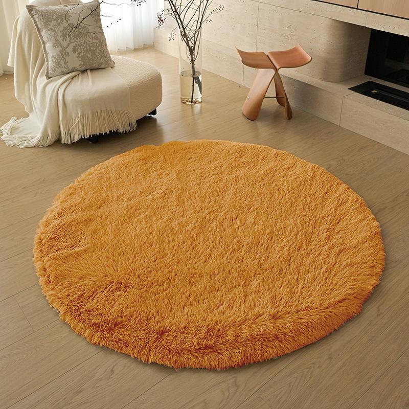 Checkerboard Round Fluffy Shaggy Rug Soft Long Pile Carpet for Bedroom Living Room Plaid Area Rug Kids Room Circular Mat