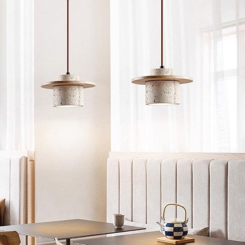 Yellow Travertine Wabi-Sabi Style Pendant Light for Bedroom, Restaurant, or Bar