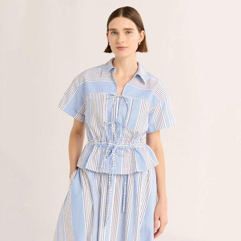 

Stripe Print Pure Cotton Fabric Elastic Waist V-neck Short sleeve Set Stripes XL